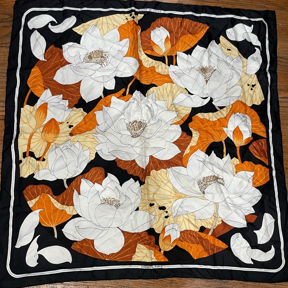 Hermes Silk Scarf - Lotus Flowers